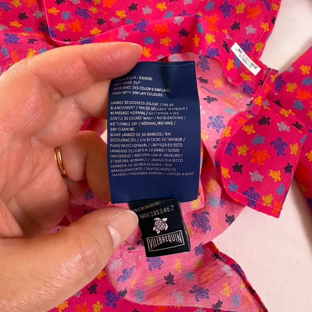 Vilebrequin Mens XL Micro Turtle Sport Shirt Button Up Pink Designer Lightweight - Picture 8 of 9